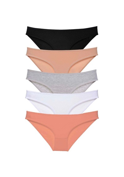 5 Adet Süper Eko Set Likralı Kadın Slip Külot Siyah Ten Gri Beyaz Pudra Çok Renkli