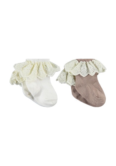 Civil Baby Çift Dantel Aksesuarlı 2'li 6-18 Ay Bebek Kız Çorap Set - Standart
