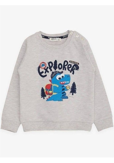 Breeze Erkek Çocuk Explorer Yazılı Dinazor Baskılı Sweatshirt-14677 Gri