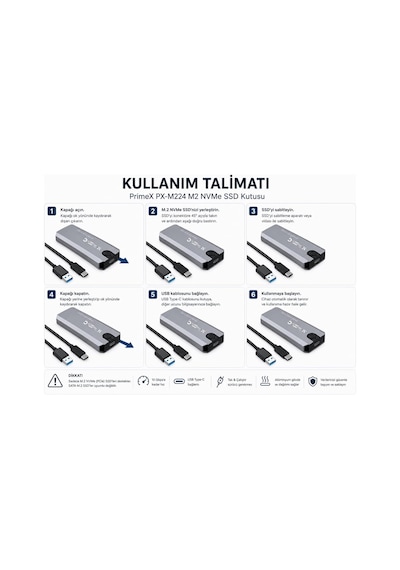Primex Px-m224 M.2 Nvme Ssd Kutusu, Type-c Usb 3.1/3.2 Harici Ssd Kutu, Pcıe Nvme M.2 Ssd Uyumlu Alüminyum Taşınabilir Disk Muhafazası, Usb-c Hızlı Veri Aktarım Harici Ssd Hdd Kutusu