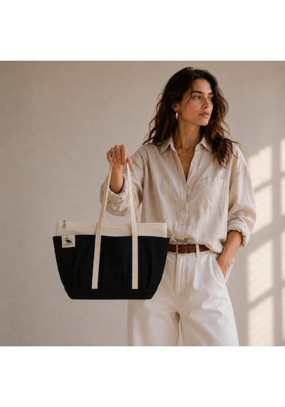 Bordglow Novaglow Design Serisi Küçük Boy - Siyah - Premium Kanvas Çanta - Tote Bag 9 Cep - Fermuarlı 32x22x10 Cm
