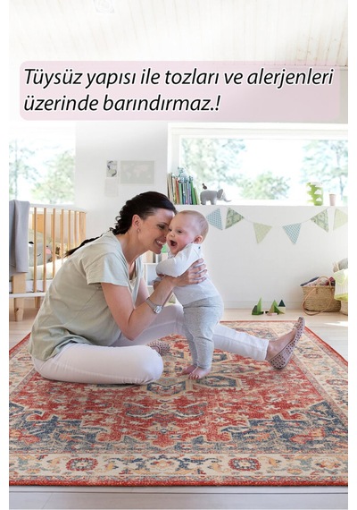 Foldy Vintage Desenli Dokuma Taban Dekoratif Kırmızı Halı Fl 28 Kırmızı 8