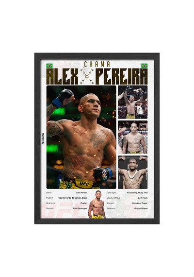 Alex Pereira Ufc Siyah Ahşap Çerçeveli Poster, Dekoratif Dövüş Duvar Tablosu