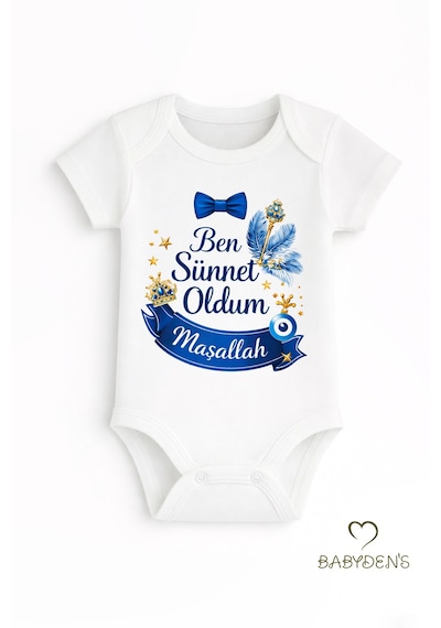 Babyden's Sünnet Kıyafeti Erkek Bebek Body Ben Sünnet Oldum Maşallah Baskılı Zıbın Kısa Kol Body Beyaz