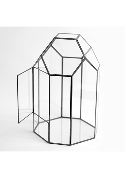 Cam Fanus Geometrik Teraryum Siyah Mirach