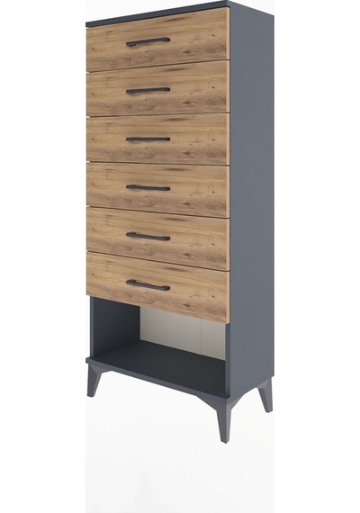 Arges Dolap 6 Çekmeceli 60x30x134 Antrasit-çam Antrasit