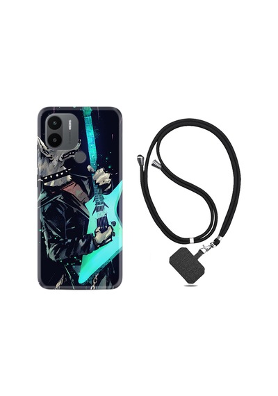 Xiaomi Redmi A1 Kılıf İpli Boyun Askılı Desenli Silikon Dog Guitar 1789