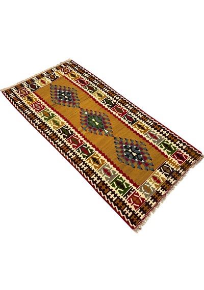 El Dokuma Sıfır Yahyalı Kilim 102x200 Kök Boya %100 Yün Kilim Renkli