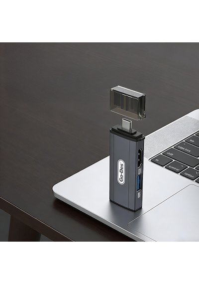 Go Des Gd-ct085 Type-c Bağlantılı 4in1 Hdtv Ses Ve Video Adaptörü Usb3.0/hdmi/3.5mm/4k Ultra Hd 60hz Gri