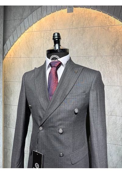 Dupont Classics Dupont Erkek Slim Fit 6 Drop Çizgili Kruvaze Viskon Çift Yırtmaç Takım Elbise Antrasit - Gri Dupont Classics Dupont Erkek Slim Fit 6 Drop Çizgili Kruvaze Viskon Çift Yırtmaç Takım Elbise Antrasit - Gri
