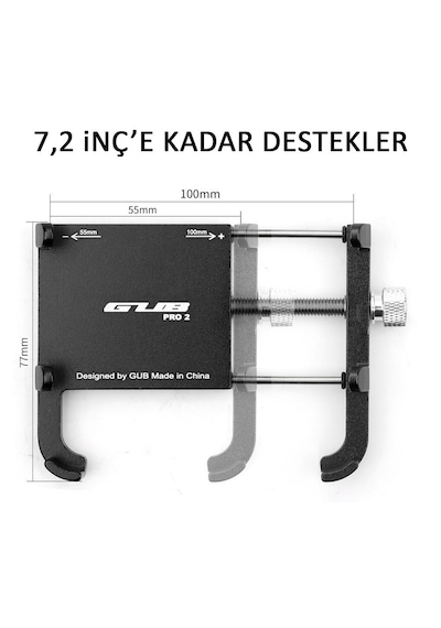 Gub Pro 2 Alüminyum Cnc Dikiz Aynası Bağlantılı Motosiklet Telefon Tutucu 360 Dönebilen, 7.2 İnç Uyumlu Siyah