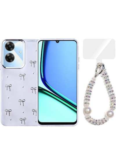 Teleplus Realme Note 60 Kılıf Pole Desenli El Bilekli Kılıf Gümüş