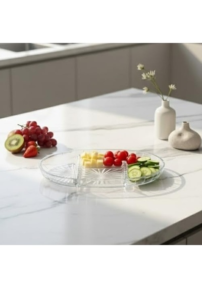 Şık Tasarımlı 3 Bölmeli Cam Kahvaltılık 27x15 Cm Dayanıklı Servis Tabağı, Çok Bölmeli Sunum Kabı, Çiz Diğer