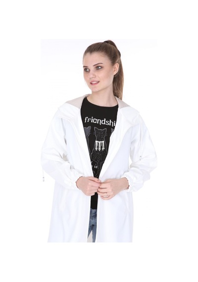 Pua Fashion Beyaz Kapşonlu Yağmurluk 001