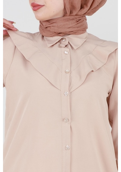 Sevitli Yakası Kat Detaylı Poplin Tunik-bej-3519-bej Bej