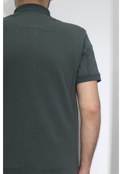 Santa Dmctekstil Erkek İnce Çizgili Spor Kesim Rahat Kalıp Polo Yaka T-shirt Haki