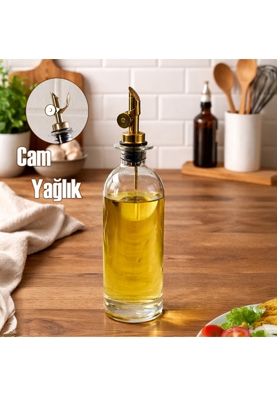 Porsima 3890 Gold Sızdırmaz Kapaklı Cam Yağlık Sirkelik Yağdanlık 500 Ml Şeffaf