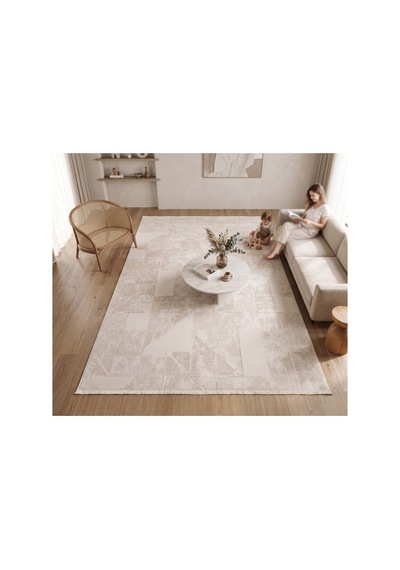 Merinos Vista Krem Renk %100 Akrilik Parlak Dokuma Bej Geometrik Desenli Yumuşak Dokulu Salon Oturma Odası Halısı 76644-61