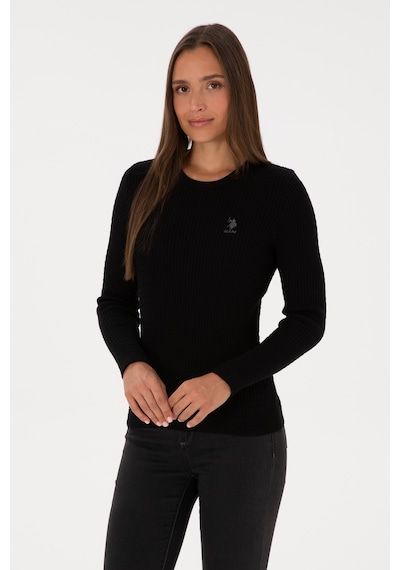 U.S. Polo Assn. Kadın Siyah Bisiklet Yaka Basic Kazak 50307763-VR046