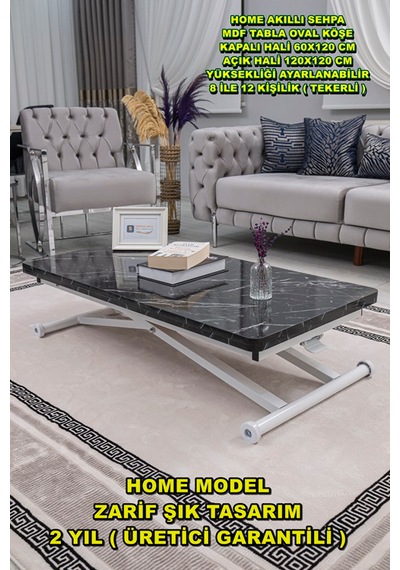 Home Üst Tabla Mdf Siyah Mermer Oval Köşe Alt Beyaz