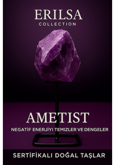 Sertifikalı Doğal Ham Ametist Taşı Standlı Obje
