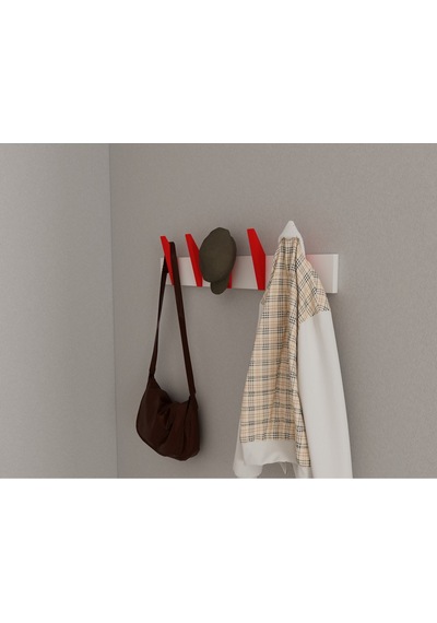 Hepsi3boyutlu Modern Duvar & Kapı Kanca Askılık - 5 Adet Kırmızı Kanca Askılık - Model No : 4 Kırmızı
