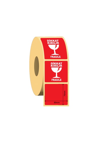 Snow Dikkat Kırılır Fragile Etiket 80x70mm 250 Li Rulo Kuşe Kırmızı Uyarı Kargo Etiketi