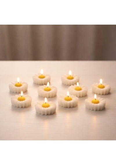 Bernami Mumluk Şamdanpinterest Şık Papatya Mumlar Dekoratif Mini Mum Seti 10 Adet Diğer