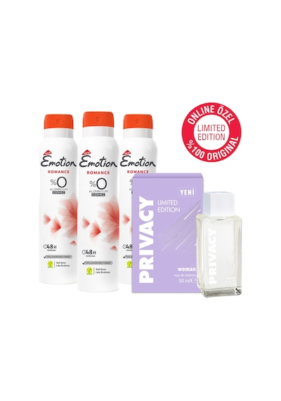Privacy Kadın Parfüm EDT 50 ML + Emotion Romance Kadın Sprey Deodorant 3 x 150 ML