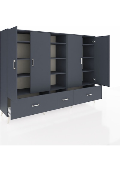 Hyperion Dolap 12 Raflı 3 Çekmeceli 4 Kapaklı 220x44x163 Antrasit Antrasit-antrasit