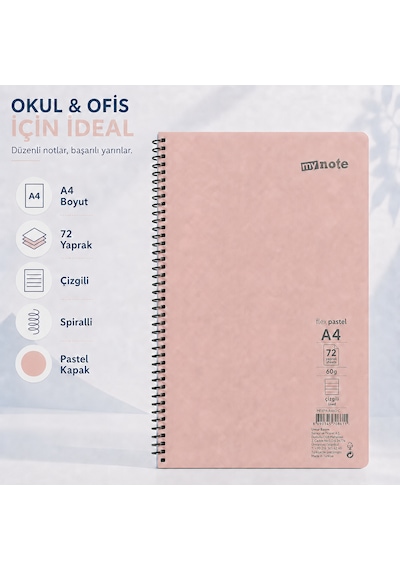 Mynote Flex Pastel A4 72 Yaprak 60 Gr Spiralli Çizgili Defter Somon