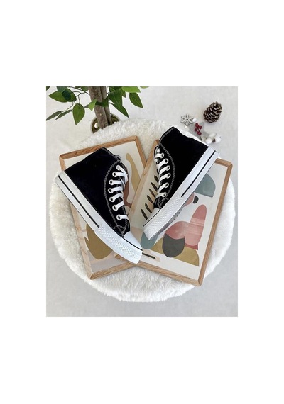 N Moda Unisex Keten Ayakkabı Spor Ayakkabı Günlük Sneakers Uzun Siyah