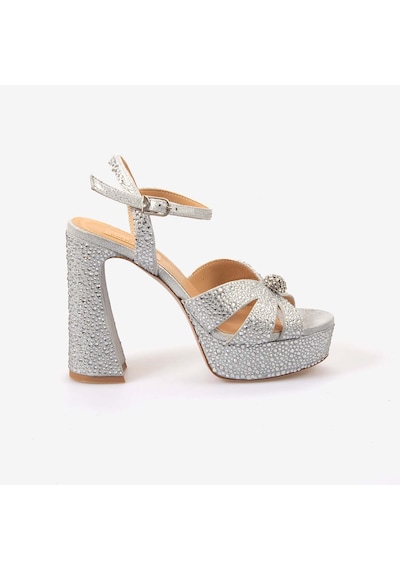 Hawen Angels Kadın Saten 12,5 Cm Platform Topuklu Taşlı Gece & Abiye Ayakkabı 380-75 Gümüş