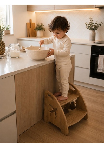 Pema Home % 100 Mdf Montessori Çocuk Banyo Mutfak Lavabo Merdiven Çok Amaçlı Tabure Kahverengi