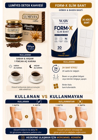 Form-x Slim Göbek Basen Bandı 30 Adet + Hindiba Kahvesi 150 G