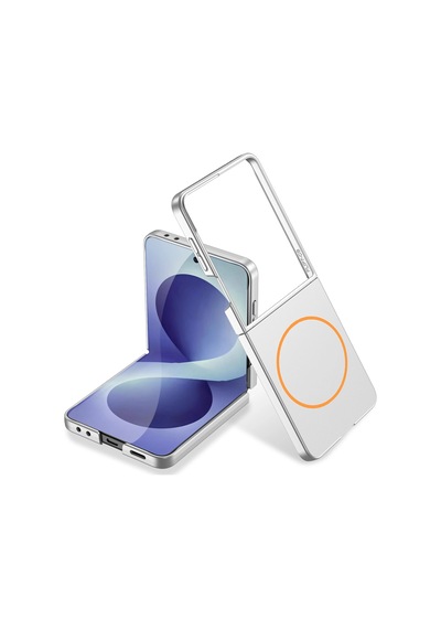 Samsung Uyumlu Galaxy Z Flip 8 Kılıf Wireless Şarj Özellikli Zore Kıpta M-safe Kapak Gümüş