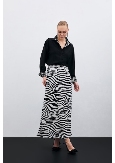 Sateen Zebra Desen Etek - Siyah-135451 Siyah