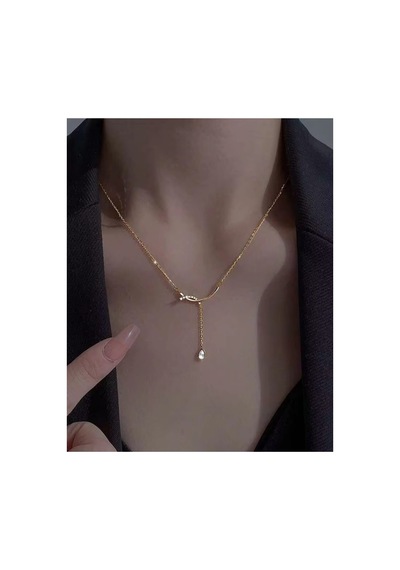 Lunarie Damla Taşlı Sallantılı Kolye 14k Gold Kararmaz Çelik Altın