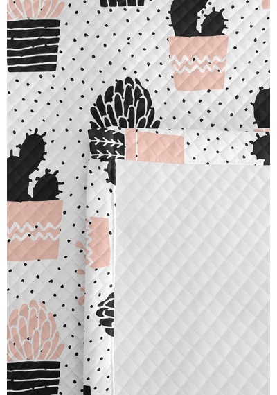 Kaktüs Pudra Genç Odası Tek Kişilik Pike Takımı - Minimal Siyah 160x220 Cm Kapitone Yatak Örtüsü Kabuğu Adaçayı Kokusu