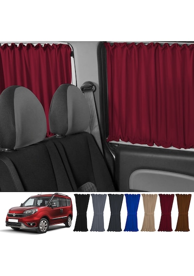 Pandami Fiat Doblo Iı Kısa Şase 2010-2023 Uyumlu Bordo Raylı Oto Perde Takımı