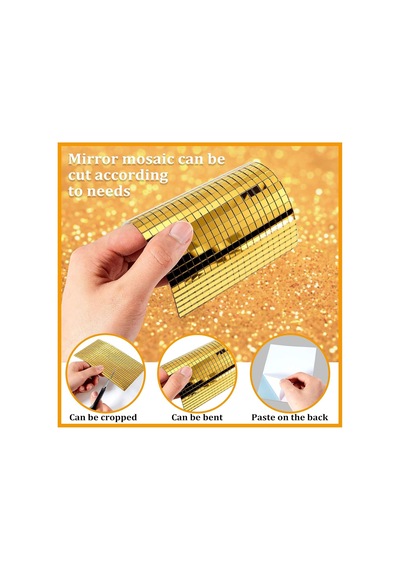 2 Li Kendinden Yapışkanlı Gold Ayna Mozaik Disco Sticker Duvar Çerçeve Eşya Dekoratif Kaplama 30x30 Altın