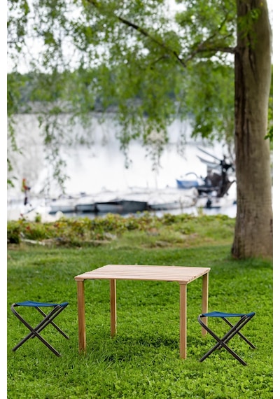 Exent Katlanır Ahşap Kamp Masası + 2 Adet Tabure Seti 60 x 60 CM Çok Renkli