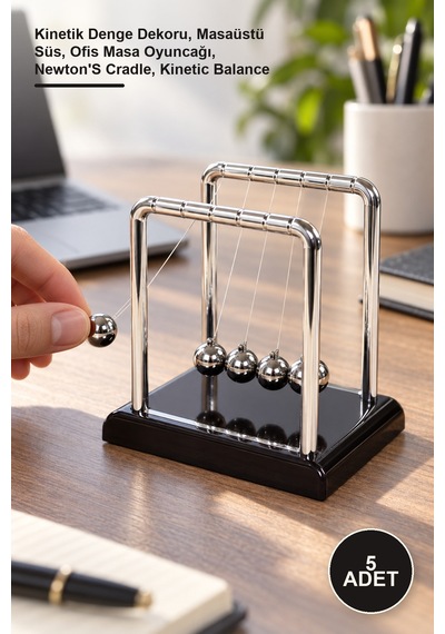 5 Adet Masaüstü Newton Beşiği Kinetik Denge Dekoru, Masaüstü Süs, Ofis Masa Oyuncağı, Newton's Cradle, Kinetic Balance