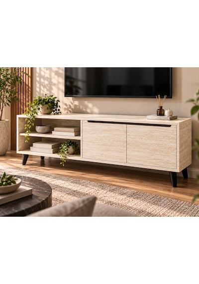 Tivora Modern Tv Ünitesi - Salon Tv Sehpası - Traverten 135 Cm