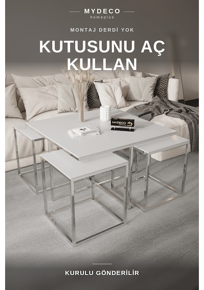 OTTOWA 5 PARÇA GOLD ZİGON SEHPA TAKIMI — BEYAZ MDF