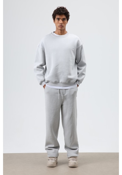 Vamos Basic Oversize Yıkamalı Sweatshirt Açık Gri