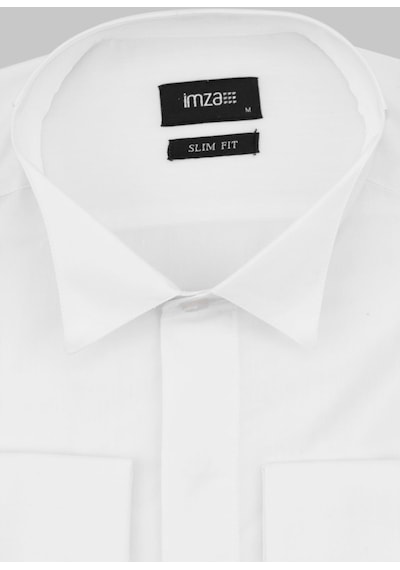 İmza Beyaz Uzun Kollu Bez Ayağı Ata Yaka Cepsiz Pamuklu Basic Slim Fit Dar Kesim Gömlek 1004240060-beyaz Beyaz