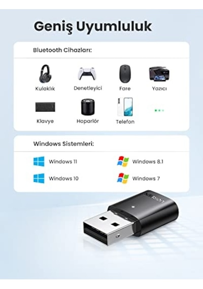 Bluetooth 5.0 Adaptör Pc Için Usb Bluetooth Dongle Ile Uyumlu Windows 11 10 8.1 7 Ps5 Ps4 Pro X Box One S Denetleyici