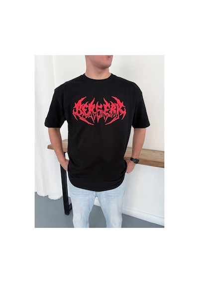 Erkek Kısa Kol Yazlık Tişört Bisiklet Yaka Baskılı Oversize T-shirt - Siyah