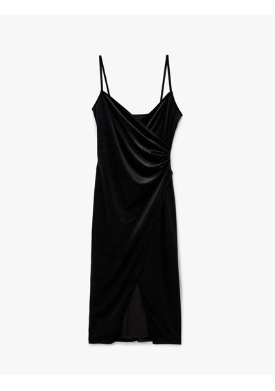 Koton Simli İp Askılı Drapeli Kruvaze Yaka Midi Slip Kadife Abiye Elbise Siyah 6wak80005fk Siyah Koton Simli İp Askılı Drapeli Kruvaze Yaka Midi Slip Kadife Abiye Elbise Siyah 6wak80005fk Siyah